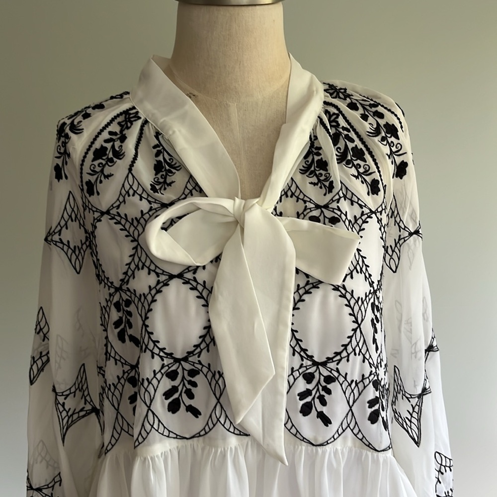 BY ANTHROPOLOGIE LONG-SLEEVE TIE-NECK EMBROIDERED BLOUSE - Picture 6 of 13